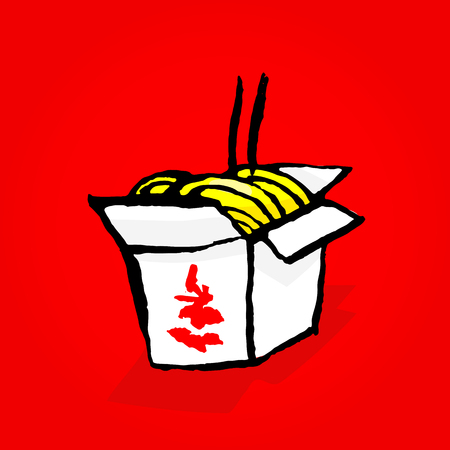 Asian noodle in box icon. Grunge ink brush vector illustration. Food flat illustrationのイラスト素材