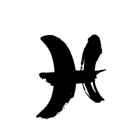 Zodiac sign Pisces. Vector dry brush illustration isolated on white background.のイラスト素材
