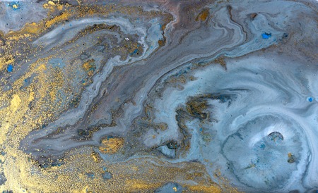Blue marbling pattern. Golden marble liquid texture.