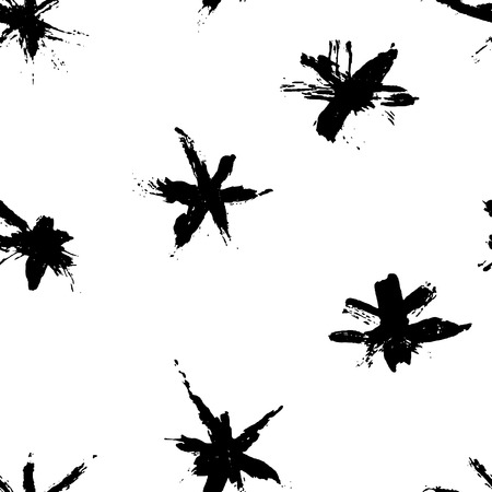 Hand drawn grunge stars seamless pattern. Modern ink background. Dry brush print with stars for decoration. Vector illustrationのイラスト素材