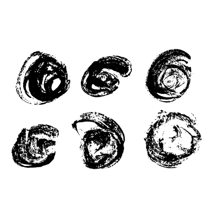 Ink vector dry brush round strokes set. Vector illustration. Grunge texture.のイラスト素材