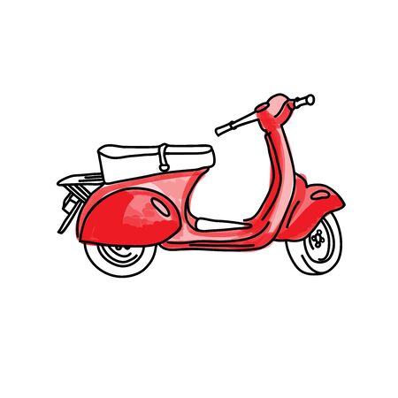 Scooter sketch. Red bike print. Vector simple illustrationのイラスト素材