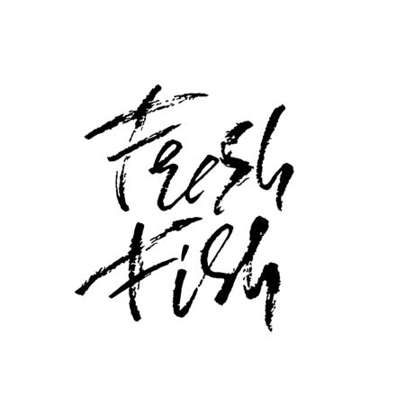 Fresh fish lettering illustration for restaurant. Hand drawn calligraphy design banner. Vector illustrationのイラスト素材