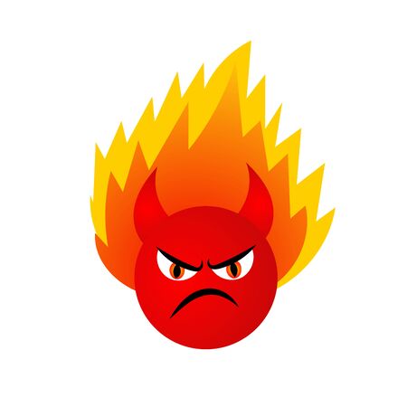 Angry emoticonal. Devil red evil icon with fire. Vector illustration.