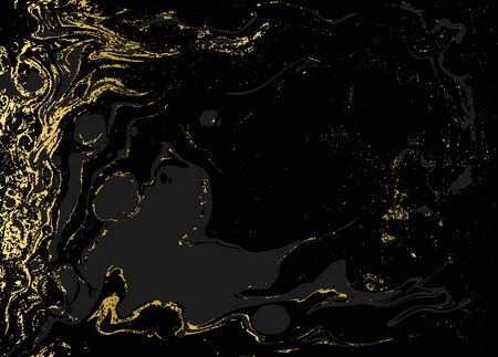 Minimalistic gold and black marble pattern. Agate ripple background.のイラスト素材