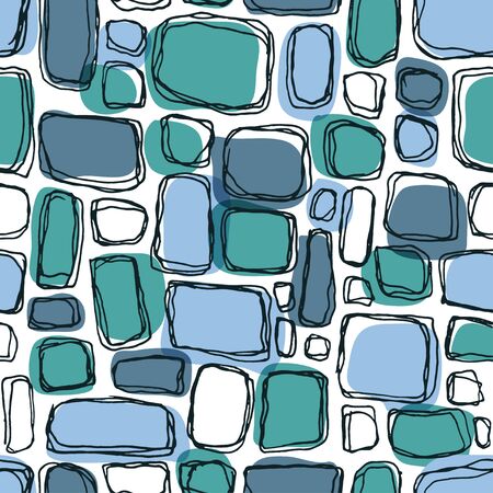 Bricks handdrawn seamless blue and white pattern. Vector illustration.のイラスト素材