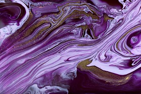 Purple marble abstract background. Mixed inks with gold glitter