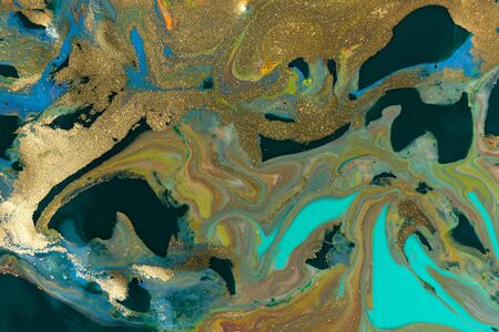Marbled blue and green abstract background. Liquid marble pattern.