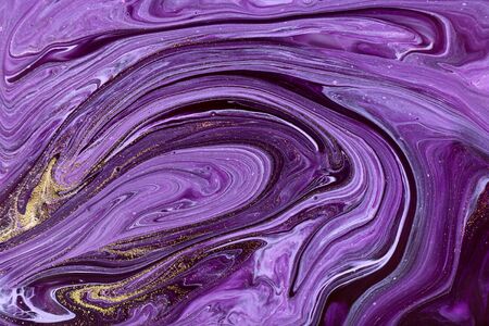 Violet marble abstract background. Mixed inks texture with golden glitter.の写真素材