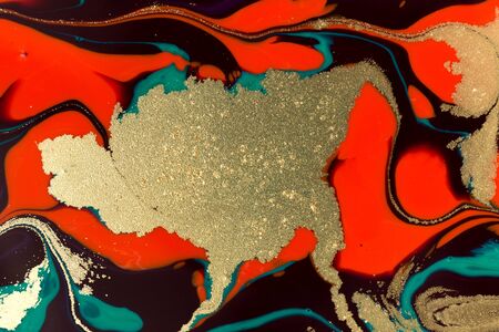 Red, green and gold abstract paint marble backgroundの写真素材