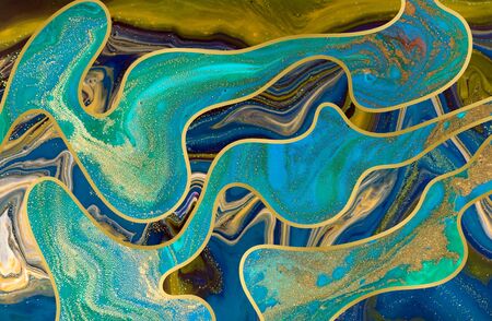 Marbled blue abstract background. Liquid marble patternの写真素材