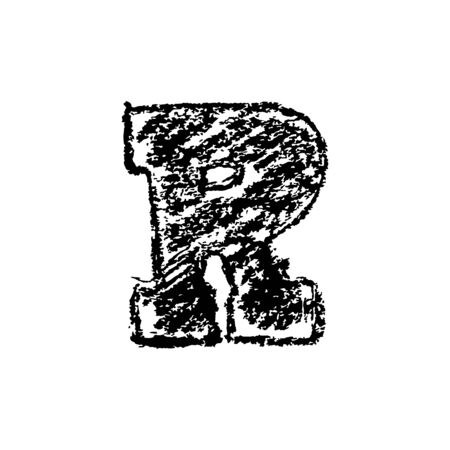 Letter r. Handwritten by chalk. Bold font. Vector illustration. Grunge style alphabetのイラスト素材