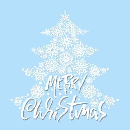 Hand drawn phrase Merry Christmas and Happy New Year. Modern dry brush lettering design. Vector typography vector illustration with snowflakes.のイラスト素材