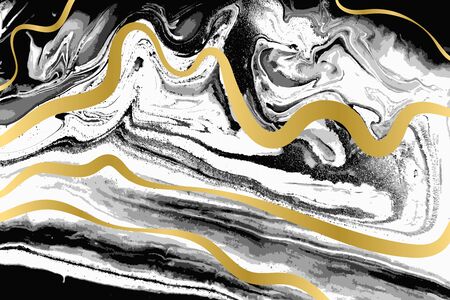 Black and white marble pattern. Golden ripple abstract texture. Vector illustration.のイラスト素材