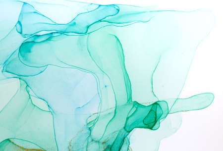 Alcohol ink blue and green abstract background. Ocean style watercolor texture.