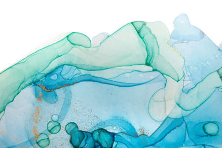 Alcohol ink blue and gold abstract background. Ocean style watercolor texture.