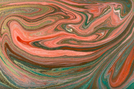 Pink, green and gold abstract paint marble background.