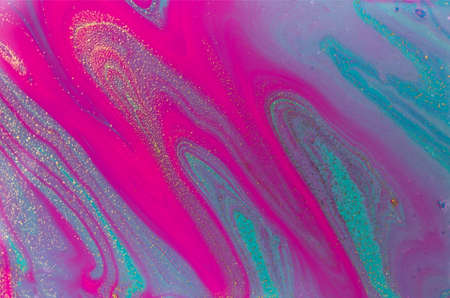 Blue and pink bright wave pattern with layers of gold sequins.