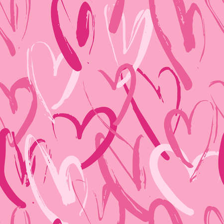 Abstract seamless heart pattern. Ink illustration. Pink vector background