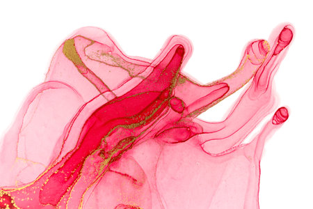 Abstract red background on white background. Pink and gold watercolor pattern.の写真素材