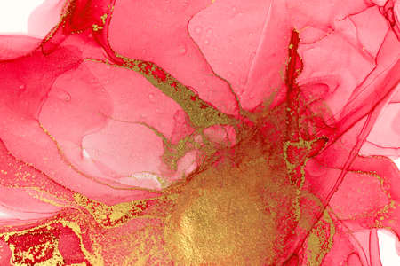 Abstract spring pink peony background. Pink and gold watercolor pattern.の写真素材