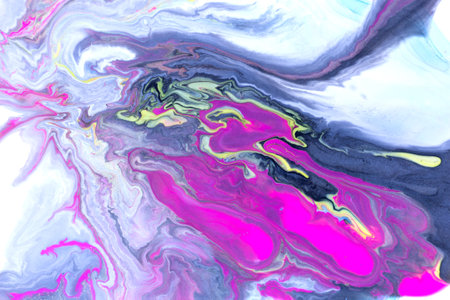 Pink, gold and grey mixed inks spilled on white paper background. Golden glitter texture.