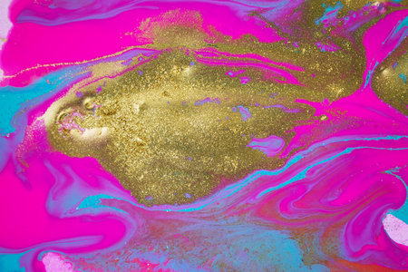 Fluorescent abstract pattern with golden powder scattering.の写真素材