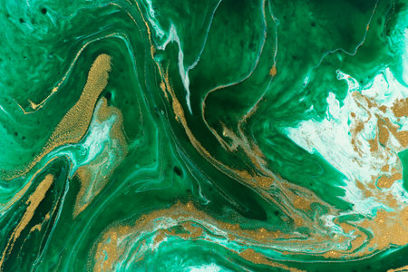 Green marble abstract acrylic background. Marbling artwork texture. Agate ripple pattern. Gold...