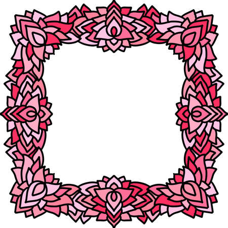 Abstract mandala frame. Asian floral pattern. Pink flower background. Vector illustration.のイラスト素材