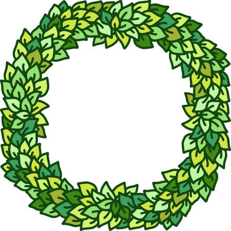 Eco style print. Leaves green outline frame. Natural sketch ornament. Vector illustration.のイラスト素材