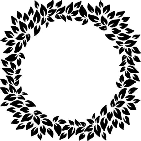 Black and white leaves pattern. Eco friendly sltyle wreath frame. Vector illustration with copyspaceのイラスト素材