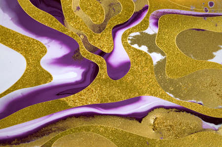 Gold glitter wave pattern with layers and shadows. Abstract background.