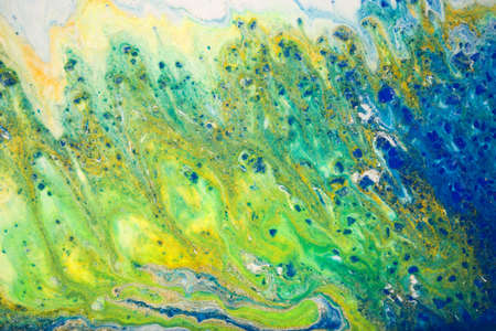 Marble blue and green abstract background in sea summer style. Liquid close up ink pattern.の写真素材