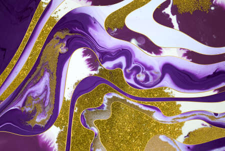 Gold glitter wave pattern with layers and shadows. Abstract background.の写真素材