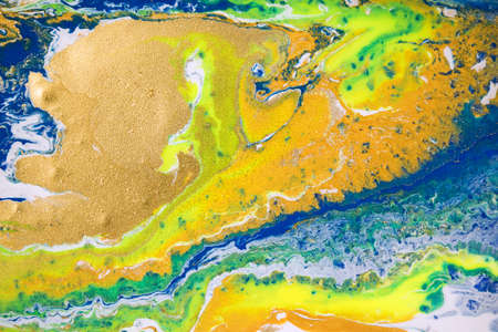 Marble blue and green abstract background in sea summer style. Liquid close up ink pattern.