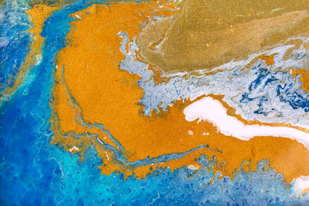 Gold and blue abstract liquid pattern. Acrylic print backgroundの写真素材