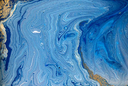 Marble blue ink abstract background. Liquid navy texture.の写真素材