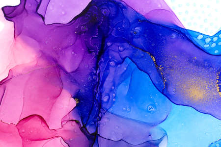 Abstract watercolor blue and pink gradient pattern with gold spot.