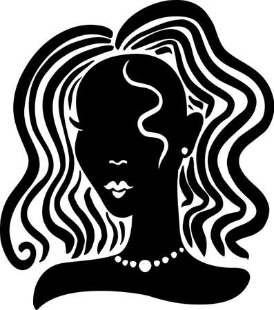 Black beauty girl silhouette with long hair isolated on white background.のイラスト素材