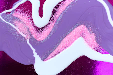 Ink violet and white marble texture with pink glitter