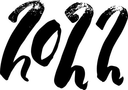 Modern dry brush lettering calligraphy poster. 2022. Happy New Year greeting card. Vector illustration.のイラスト素材
