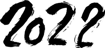 Modern dry brush lettering calligraphy poster. 2022. Happy New Year greeting card. Vector illustration.のイラスト素材