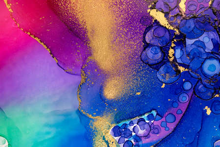 Northern lights watercolor imitation. Gradient color with gold gltter illustration.