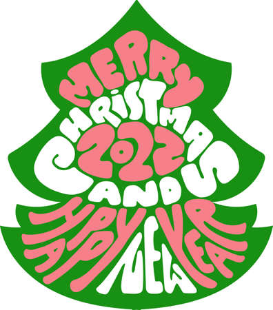 Christmas tree lettering template design. Merry christmas and happy new year. 2022 banner vector illustration.のイラスト素材
