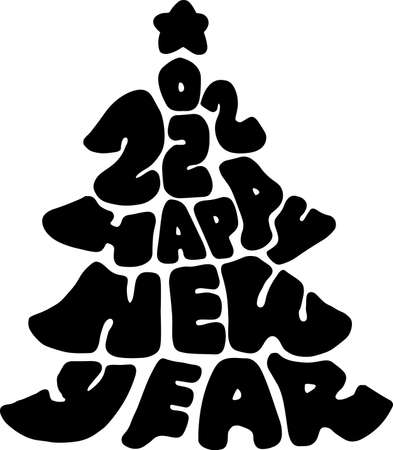 Merry Christmas and Happy New Year 2022 lettering christmas tree with star poster vector template design.のイラスト素材