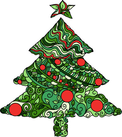Christmas tree background with red christmas balls. Vector illustration.のイラスト素材