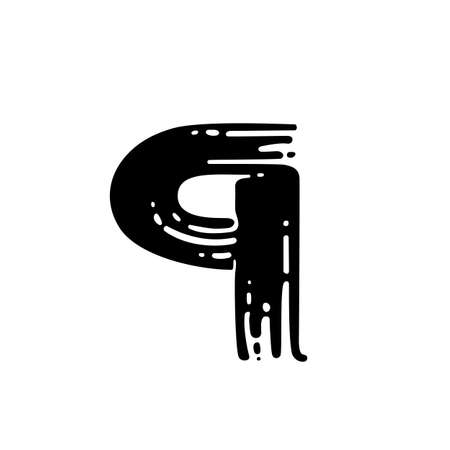 Letter q. Dry brush grunge lettering imitation. Vector design template.のイラスト素材