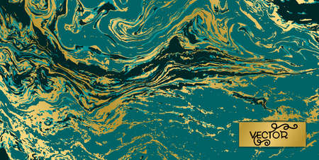 Vector marble ocean wave green and gold abstract background.のイラスト素材