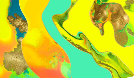 Gold dust and waves on fluorescent inks background.