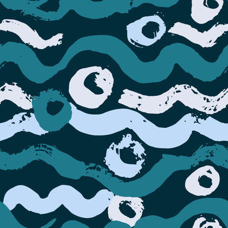 Seamless Blue Waves Hand Drawn Sea Style Patternのイラスト素材
